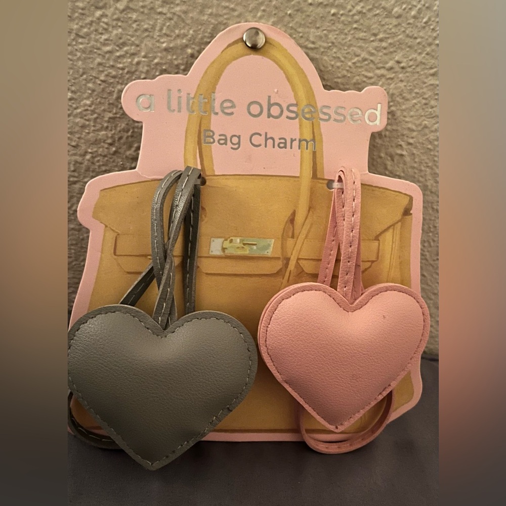 Heart Bag Charms - Gray and Pink